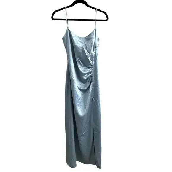 Reformation Paisley Satin Formal Long Maxi Dress Mineral Blue - Picture 2 of 6